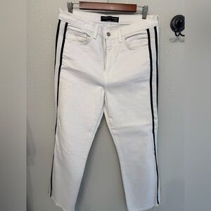Veronica Beard White Jeans with Black Stripe.